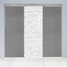 Load image into Gallery viewer, 3-Panel Single Rail Panel Track Blind Extendable 36"-66"W x 91.4"H, Panel width 23.5", Whirl White, Woven Gray