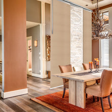 Load image into Gallery viewer, 3-Panel Single Rail Panel Track Blind Extendable 36"-66"W x 91.4"H, Panel width 23.5", Whirl White, Dunmore Cream