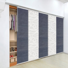 Load image into Gallery viewer, 5-Panel Single Rail Panel Track Blind Extendable 58"-110"W x 91.4"H, Panel width 23.5", Whirl White, Spruce