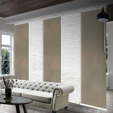 Load image into Gallery viewer, 5-Panel Single Rail Panel Track Blind Extendable 58"-110"W x 91.4"H, Panel width 23.5", Whirl White, Cornsilk