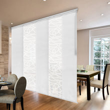 Load image into Gallery viewer, 5-Panel Single Rail Panel Track Blind Extendable 58"-110"W x 91.4"H, Panel width 23.5", Whirl White, Embroidered Chiffon