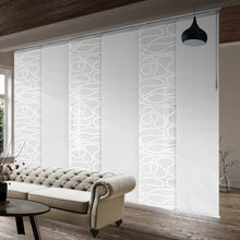 Load image into Gallery viewer, 6-Panel Single Rail Panel Track Blind Extendable 70"-130"W x 91.4"H, Panel width 23.5", Whirl White, Embroidered Chiffon