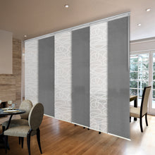 Load image into Gallery viewer, 6-Panel Single Rail Panel Track Blind Extendable 70"-130"W x 91.4"H, Panel width 23.5", Whirl White, Woven Gray