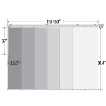 Load image into Gallery viewer, 7-Panel Single Rail Panel Track Extendable 110"-153"W x 91.4"H, Panel width 23.5", Whirl White, Embroidered Chiffon