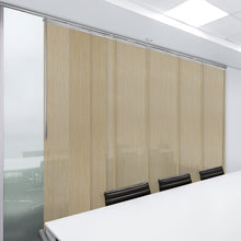 Load image into Gallery viewer, Dappled Sand 7-Panel Single Rail Panel Track 110"-153"W, Panel width 23.5" - 40% LIGHT-FILTERING