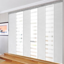 Load image into Gallery viewer, 7-Panel Single Rail Panel Track Blind Extendable 110"-153"W x 91.4"H, Panel width 23.5", Macadamia, Embroidered Chiffon