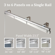 Load image into Gallery viewer, 3-Panel Single Rail Panel Track Blind Extendable 36"-66"W x 91.4"H, Panel width 23.5", Macadamia, Cornsilk