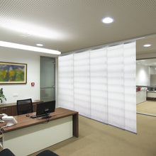 Load image into Gallery viewer, Macadamia 5-Panel Single Rail Panel Track 58"-110"W, Panel width 23.5" - 40% LIGHT-FILTERING
