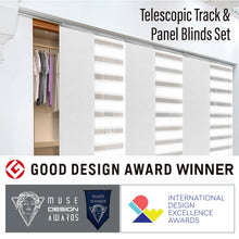 Load image into Gallery viewer, 6-Panel Single Rail Panel Track Blind Extendable 70"-130"W x 91.4"H, Panel width 23.5", Macadamia, Canary