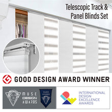Load image into Gallery viewer, 4-Panel Single Rail Panel Track Blind Extendable 48"-88"W x 91.4"H, Panel width 23.5", Macadamia, Canary