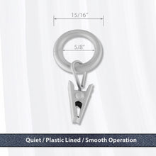 Load image into Gallery viewer, 5/8" Noise-Canceling Curtain Rings w/Clip (Set of 10)