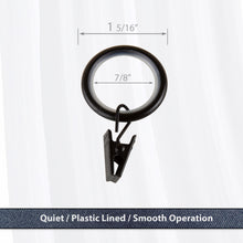 Load image into Gallery viewer, 7/8" Noise-Canceling Curtain Rings w/Clip (Set of 10)