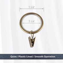 Load image into Gallery viewer, 1-1/4" Noise-Canceling Curtain Rings w/Clip (Set of 10)