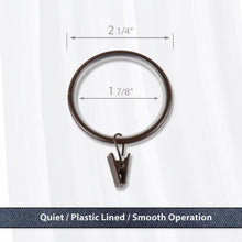 Load image into Gallery viewer, 1-7/8" Noise-Canceling Curtain Rings w/Clip (Set of 10)