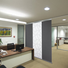 Load image into Gallery viewer, 3-Panel Single Rail Panel Track Blind Extendable 36"-66"W x 91.4"H, Panel width 23.5", Shattered, Woven Gray