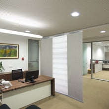 Load image into Gallery viewer, 3-Panel Single Rail Panel Track Blind Extendable 36"-66"W x 91.4"H, Panel width 23.5", Macadamia, Cornsilk