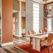 Load image into Gallery viewer, 3-Panel Single Rail Panel Track Blind Extendable 36"-66"W x 91.4"H, Panel width 23.5", Macadamia, Cornsilk