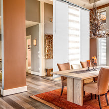 Load image into Gallery viewer, 3-Panel Single Rail Panel Track Blind Extendable 36"-66"W x 91.4"H, Panel width 23.5", Macadamia, Embroidered Chiffon