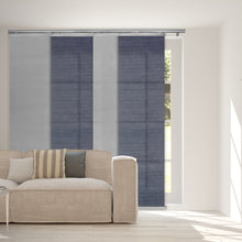 Load image into Gallery viewer, 4-Panel Single Rail Panel Track Blind Extendable 48"-88"W x 91.4"H, Panel width 23.5", Spruce, Embroidered Cadet