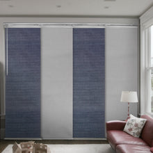 Load image into Gallery viewer, 4-Panel Single Rail Panel Track Blind Extendable 48"-88"W x 91.4"H, Panel width 23.5", Spruce, Embroidered Cadet