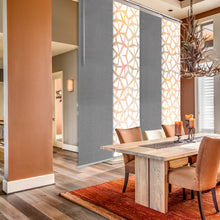 Load image into Gallery viewer, 4-Panel Single Rail Panel Track Blind Extendable 48"-88"W x 91.4"H, Panel width 23.5", Shattered, Woven Gray