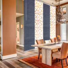 Load image into Gallery viewer, 4-Panel Single Rail Panel Track Blind Extendable 48"-88"W x 91.4"H, Panel width 23.5", Shattered, Spruce