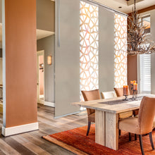 Load image into Gallery viewer, 4-Panel Single Rail Panel Track Blind Extendable 48"-88"W x 91.4"H, Panel width 23.5", Shattered, Cornsilk