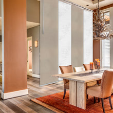 Load image into Gallery viewer, 4-Panel Single Rail Panel Track Blind Extendable 48"-88"W x 91.4"H, Panel width 23.5", Lotus, Cornsilk