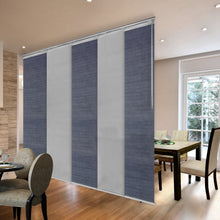 Load image into Gallery viewer, 5-Panel Single Rail Panel Track Blind Extendable 58"-110"W x 91.4"H, Panel width 23.5", Spruce, Embroidered Cadet