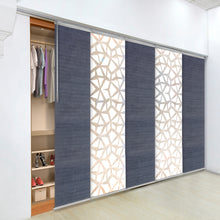 Load image into Gallery viewer, 5-Panel Single Rail Panel Track Blind Extendable 58"-110"W x 91.4"H, Panel width 23.5", Shattered, Spruce