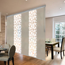 Load image into Gallery viewer, 5-Panel Single Rail Panel Track Blind Extendable 58"-110"W x 91.4"H, Panel width 23.5", Shattered, Cornsilk