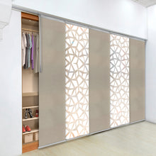 Load image into Gallery viewer, 5-Panel Single Rail Panel Track Blind Extendable 58"-110"W x 91.4"H, Panel width 23.5", Shattered, Cornsilk