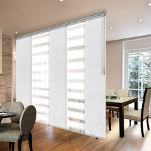 Load image into Gallery viewer, 5-Panel Single Rail Panel Track Blind Extendable 58"-110"W x 91.4"H, Panel width 23.5", Macadamia, Embroidered Chiffon