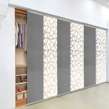Load image into Gallery viewer, 6-Panel Single Rail Panel Track Blind Extendable 70"-130"W x 91.4"H, Panel width 23.5", Shattered, Woven Gray