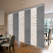 Load image into Gallery viewer, 6-Panel Single Rail Panel Track Blind Extendable 70"-130"W x 91.4"H, Panel width 23.5", Shattered, Woven Gray