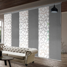 Load image into Gallery viewer, 6-Panel Single Rail Panel Track Blind Extendable 70"-130"W x 91.4"H, Panel width 23.5", Shattered, Woven Gray