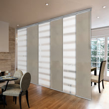 Load image into Gallery viewer, 6-Panel Single Rail Panel Track Blind Extendable 70"-130"W x 91.4"H, Panel width 23.5", Macadamia, Cornsilk