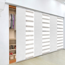 Load image into Gallery viewer, 6-Panel Single Rail Panel Track Blind Extendable 70"-130"W x 91.4"H, Panel width 23.5", Macadamia, Embroidered Chiffon