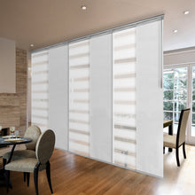 Load image into Gallery viewer, 6-Panel Single Rail Panel Track Blind Extendable 70"-130"W x 91.4"H, Panel width 23.5", Macadamia, Embroidered Chiffon