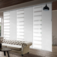 Load image into Gallery viewer, 6-Panel Single Rail Panel Track Blind Extendable 70"-130"W x 91.4"H, Panel width 23.5", Macadamia, Embroidered Chiffon