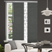 Load image into Gallery viewer, 3-Panel Single Rail Panel Track Blind Extendable 36"-66"W x 91.4"H, Panel width 23.5", Shattered, Smoke