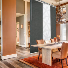 Load image into Gallery viewer, 3-Panel Single Rail Panel Track Blind Extendable 36"-66"W x 91.4"H, Panel width 23.5", Shattered, Smoke