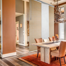 Load image into Gallery viewer, 3-Panel Single Rail Panel Track Blind Extendable 36"-66"W x 91.4"H, Panel width 23.5", Lotus, Marisol