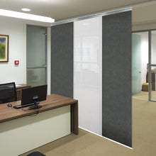 Load image into Gallery viewer, 3-Panel Single Rail Panel Track Blind Extendable 36"-66"W x 91.4"H, Panel width 23.5", Winter, Smoke