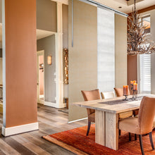 Load image into Gallery viewer, 3-Panel Single Rail Panel Track Blind Extendable 36"-66"W x 91.4"H, Panel width 23.5", Macadamia, Marisol