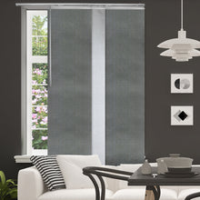 Load image into Gallery viewer, 3-Panel Single Rail Panel Track Blind Extendable 36"-66"W x 91.4"H, Panel width 23.5", Embroidered Cadet, Dove