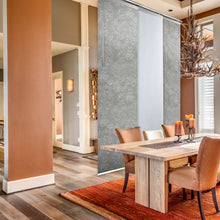 Load image into Gallery viewer, 3-Panel Single Rail Panel Track Blind Extendable 36"-66"W x 91.4"H, Panel width 23.5", Embroidered Cadet, Carolyn