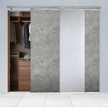 Load image into Gallery viewer, 3-Panel Single Rail Panel Track Blind Extendable 36"-66"W x 91.4"H, Panel width 23.5", Embroidered Cadet, Carolyn