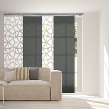 Load image into Gallery viewer, 4-Panel Single Rail Panel Track Blind Extendable 48"-88"W x 91.4"H, Panel width 23.5", Shattered, Smoke