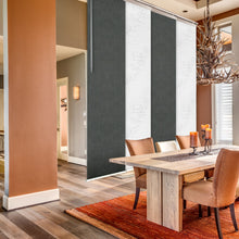 Load image into Gallery viewer, 4-Panel Single Rail Panel Track Blind Extendable 48"-88"W x 91.4"H, Panel width 23.5", Lotus, Smoke